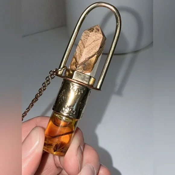 NWOT - Handmade Brass Essential Oil Rollerball Necklace with Ocean Jasper Stone - Picture 6 of 11